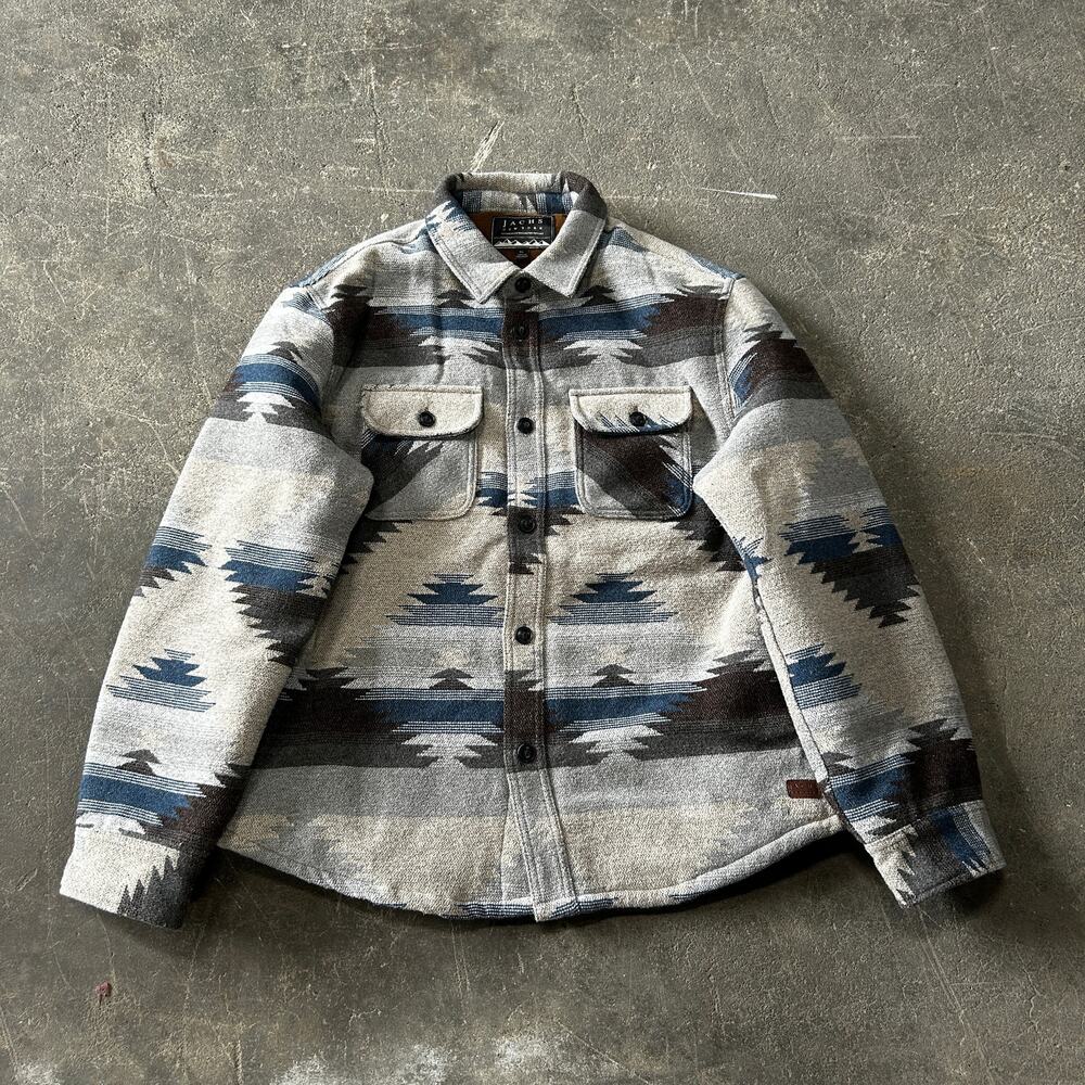 JACHS Aztec Sherpa Flannel Shirt Jacket Men's XL Tan Southwestern Heavyweight